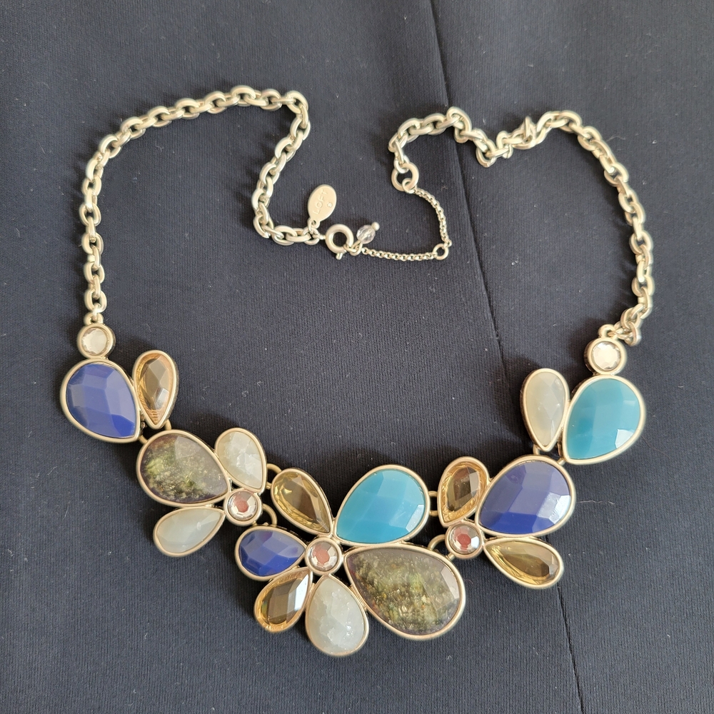 LOFT 20" Gold-Tone Floral Necklace with Blue, Yellow, and Cream Stones